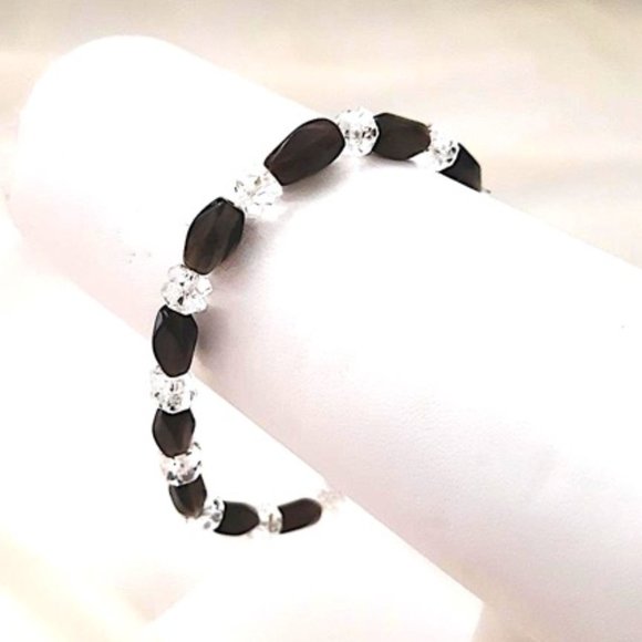 Stretch Bracelet (br3) 6mm Smoky Qtz White Topaz 6.5"-7" - Picture 2 of 6